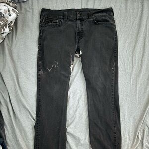 True Religion Black Straight Leg Jeans with White Details